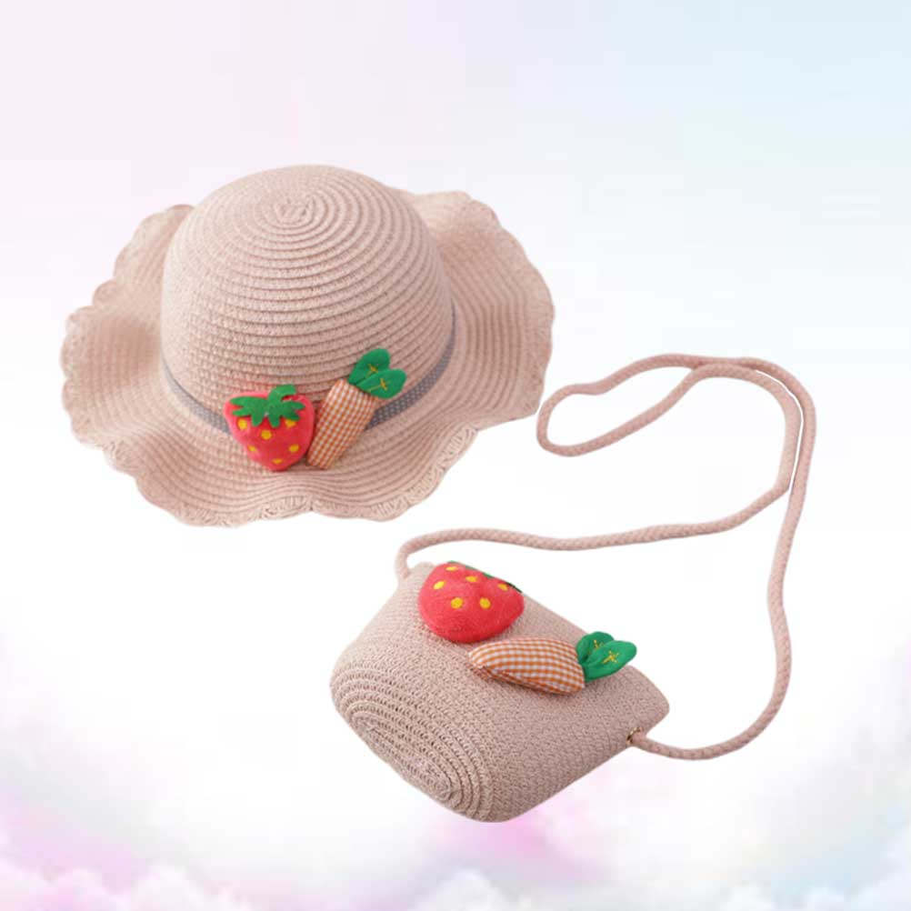 Sun Hat Wide Brim - 어린이용 밀짚 자외선 차단 모자 1세트
