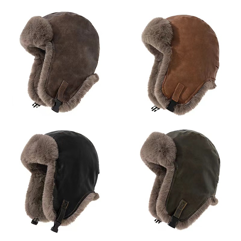 Trapper Hat Ear Flap - 남성용 겨울 레트로 가죽 모자 트래퍼