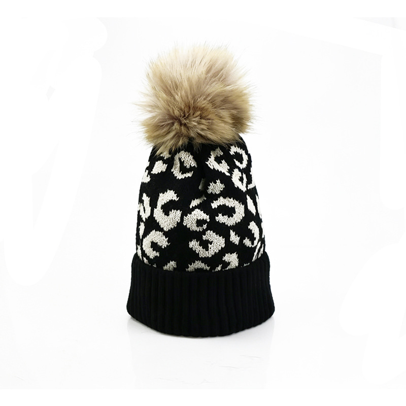 가을 겨울 레오파드 프린트 폼폼 니트 모자, 유럽 및  - Beanie Cuffed Knit 리뷰 및 가격