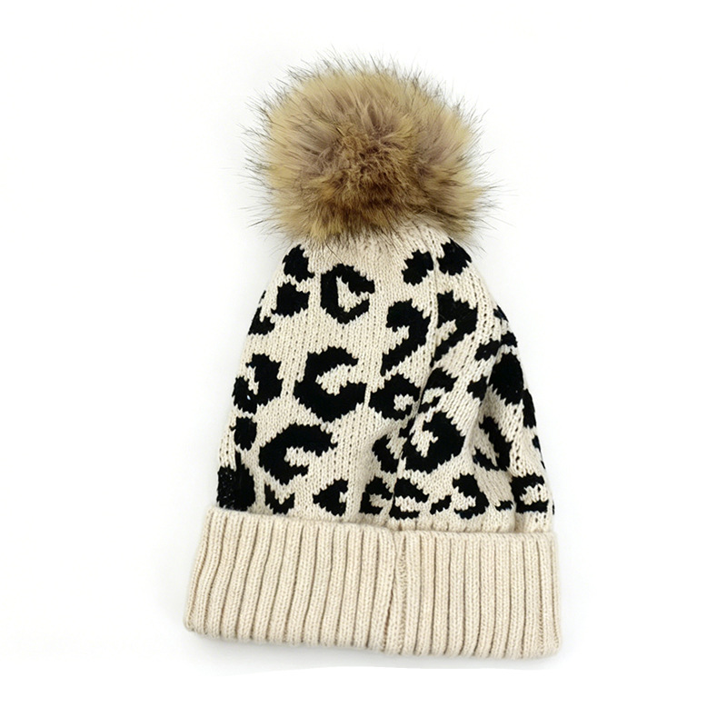 가을 겨울 레오파드 프린트 폼폼 니트 모자, 유럽 및  - Beanie Cuffed Knit 리뷰 및 가격