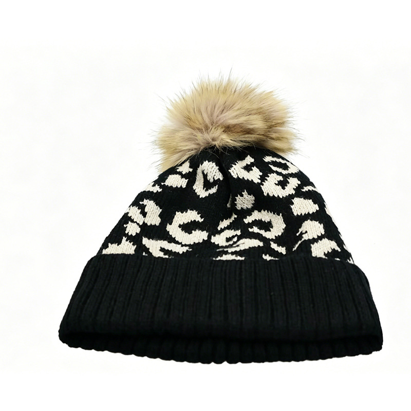 가을 겨울 레오파드 프린트 폼폼 니트 모자, 유럽 및  - Beanie Cuffed Knit 리뷰 및 가격